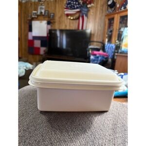 Vintage Tupperware Food Storage Container Square Cream Beige With Lid Made USA